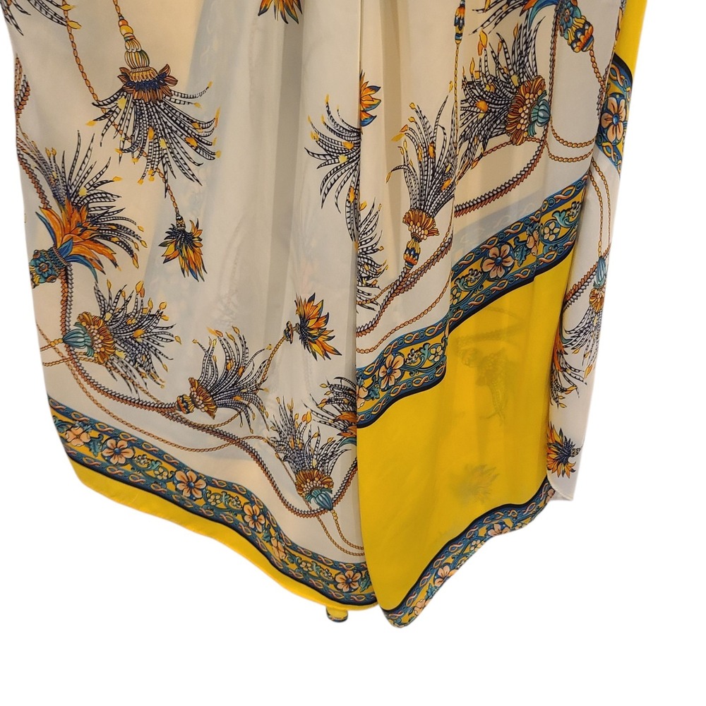 Zara Yellow Scarf Print Handkerchief Hem Midi Dress Medium Lightweight‎ Flowy - Picture 5 of 8